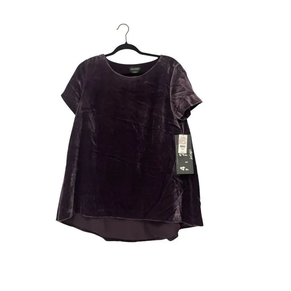Lord & Taylor Womens Blouse M Medium Plum Purple Velvet Round Neck Lined NWT